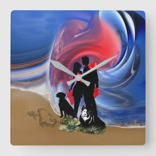 Honeymoon Valentine couple Quadratische Wanduhr