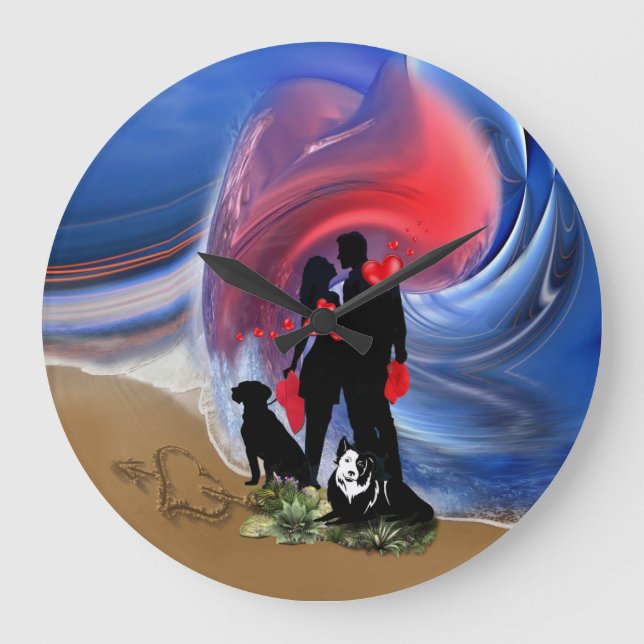 Honeymoon Valentine Große Wanduhr (Vorderseite)