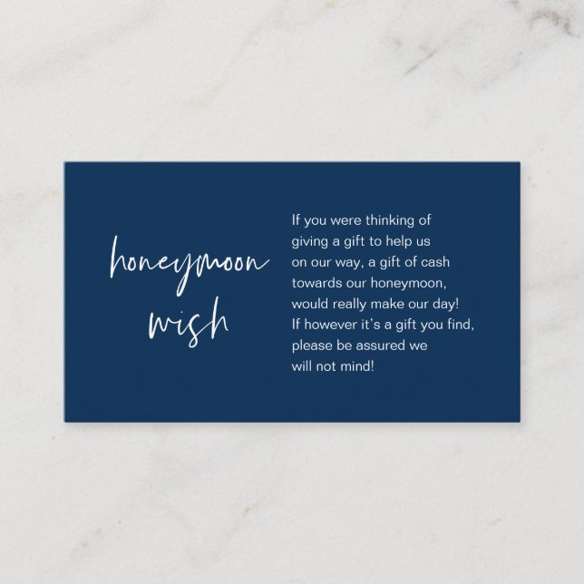 Honeymoon Wish and Fund, Navy Blue Begleitkarte (Vorderseite)