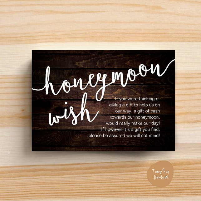 Honeymoon Wish Cash Fund, eine Anmerkung zu Gesche Begleitkarte (Honeymoon Fund Cash Wish, a note on gifts Enclosure Card Rustic Dark Wood)