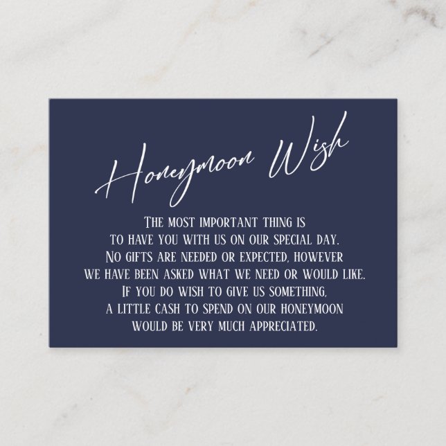 Honeymoon Wish Modern Handwriting Navy Blue Begleitkarte (Vorderseite)