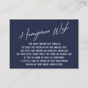 Honeymoon Wish Modern Handwriting Navy Blue Begleitkarte