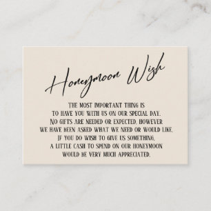 Honeymoon Wish Modern Handwriting Simple Cream Begleitkarte