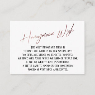 Honeymoon Wish Modern Rose Gold Handwriting Begleitkarte