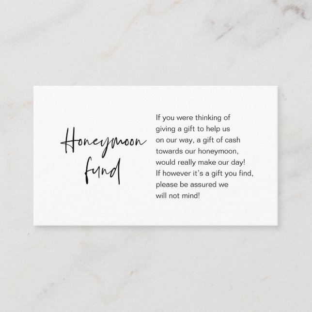 Honeymoon Wish or Fund, Modern Script Begleitkarte (Vorderseite)
