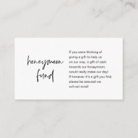 Honeymoon Wish or Fund, Modern Script Enclosure Ca