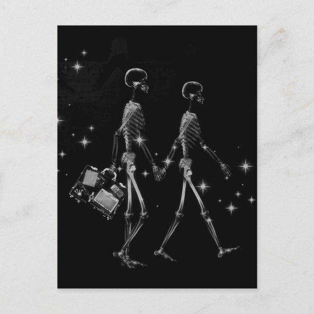 Honeymoon X-Ray Skeleton Newlyweds - B&W Postkarte (Vorderseite)