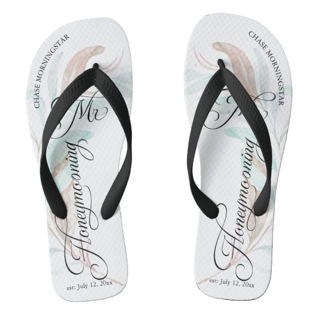 Honeymooning MR Watercolor Eucalyptus Blätter Flip Flops (Fußbett)