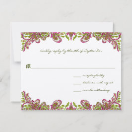 Honeysuckle & Chartreuse Vintag Paisley Wedding RSVP Karte