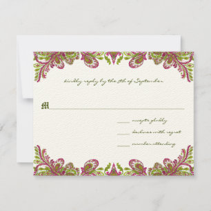 Honeysuckle & Chartreuse Vintag Paisley Wedding RSVP Karte