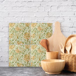 Honeysuckle Flowers William Morris Fliese<br><div class="desc">Decorative ceramic tiles with a design by William Morris (1834-1896) called Honeysuckle (c. 1885). Rambling vines with orange flowers and sage green leaves.</div>