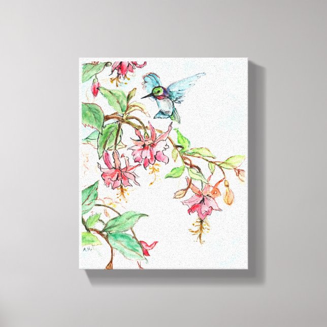 Honeysuckle Hummingbird Stretched Canvas Print Leinwanddruck (Vorderseite)