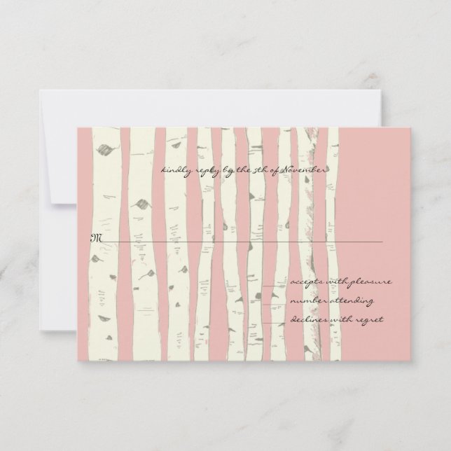 Honeysuckle Pink Birch Tree Wedding Response Card RSVP Karte (Vorderseite)