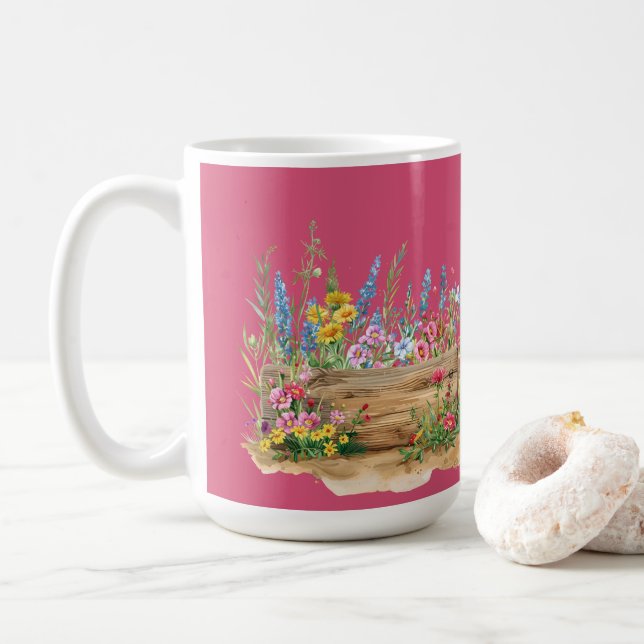 Honeysuckle Pink Floral Mutter Tag Kaffeetasse (Mit Donut)
