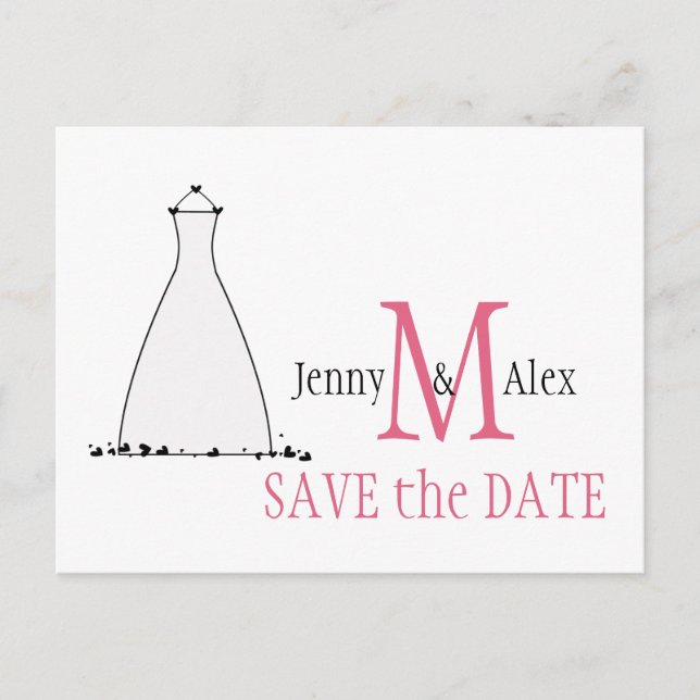Honeysuckle Pink Save the Date Cards Wedress Dress Ankündigungspostkarte (Vorderseite)