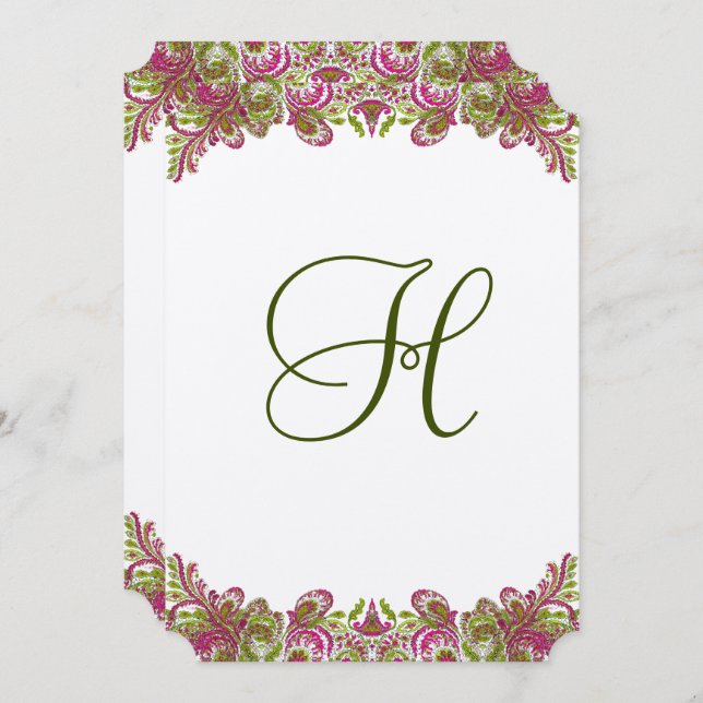 Honeysuckle Pink und Apple Green Paisley Wedding Einladung (Vorne/Hinten)