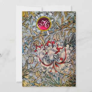 HONEYSUCKLE Red Ruby Monogram Champagne Metallic Einladung