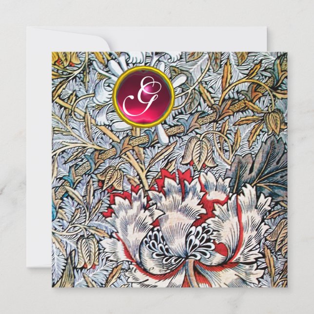 HONEYSUCKLE Red Ruby Monogram Gold Metallic Einladung (Vorderseite)