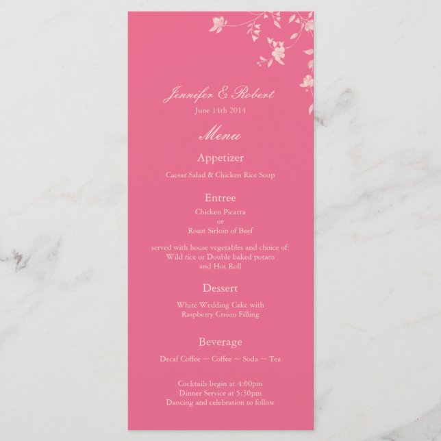 Honeysuckle Silver Peony Wedding Menu Card Menükarte (Vorderseite)