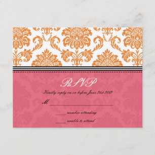 Honeysuckle und Mandarine Damask Hochzeitsfeier UA RSVP Karte