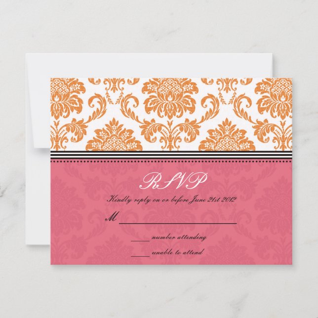 Honeysuckle und Mandarine Damask Hochzeitsfeier UA RSVP Karte (Vorderseite)