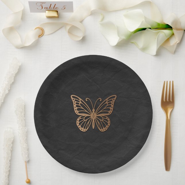 Honeywind Brown Black Boho Butterfly Party Pappteller (Hochzeit)