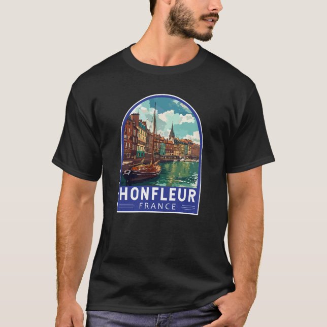 Honfleur France Travel Art Vintag T-Shirt (Vorderseite)