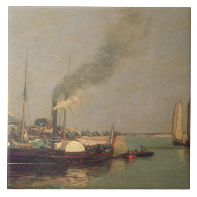 Honfleur. La Jetee, 1854-57 (Öl auf Platte) Fliese (Vorderseite)