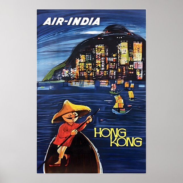 Hong Kong Art Chinese Painting Air-India Travel Po Poster (Vorne)