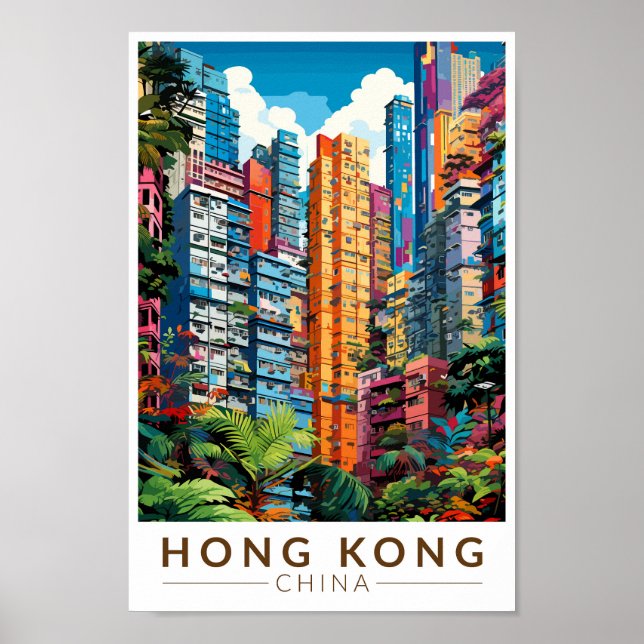 Hong Kong China Apartments Reisen Art Vintag Poster (Vorne)