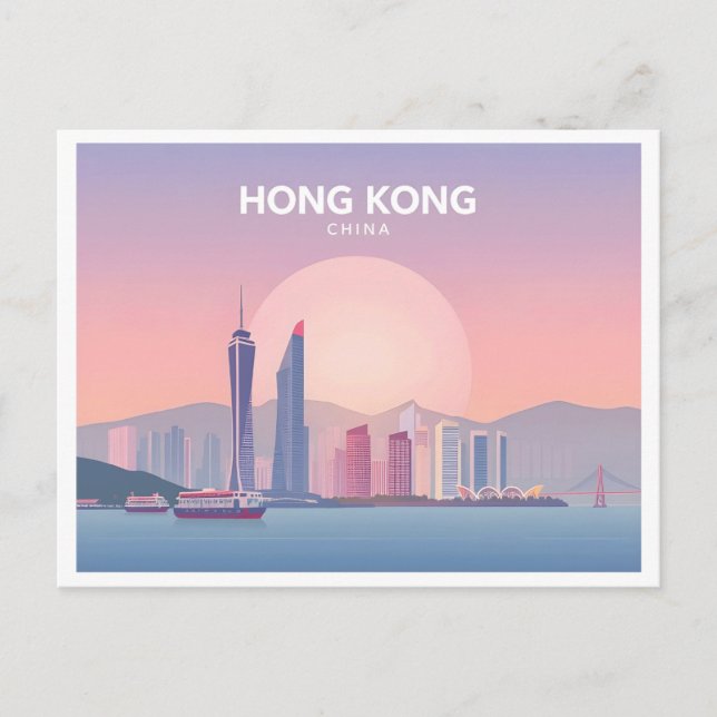 Hong Kong China Pastel Travel Design Postkarte (Vorderseite)