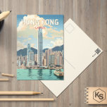 Hong Kong China Reisen Vintag Postkarte<br><div class="desc">Hongkong Retrovektor-Reisedesign. Eine Mischung aus Ost und West: Hongkong besticht durch eine faszinierende Mischung aus chinesischen und Western-Einflüssen.</div>