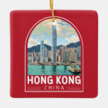 Hong Kong China Travel Art Vintage Keramikornament<br><div class="desc">Hong Kong retro vector travel design. A Blend of East and West: Hong Kong boasts a captivating blend of Chinese and Western influences.</div>