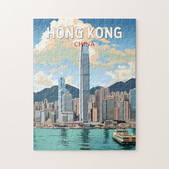 Hong Kong China Travel Art Vintage Puzzle (Vertikal)