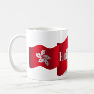 Hong Kong, das Flagge wellenartig bewegt Kaffeetasse