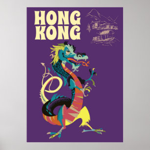 Hong Kong Dragon Vintage Reiseplakat Poster