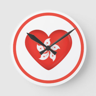 Hong Kong Flag Heart Runde Wanduhr