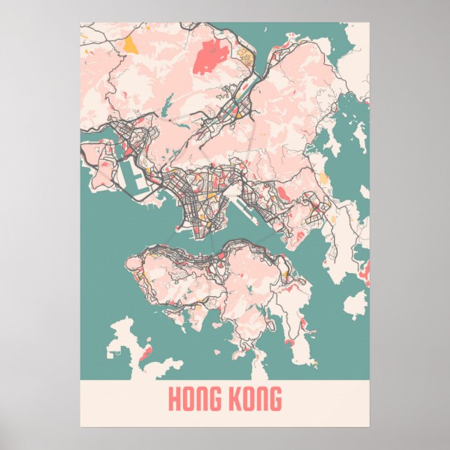 Hong Kong - Hong Kong Chalk City Map Poster (Vorne)