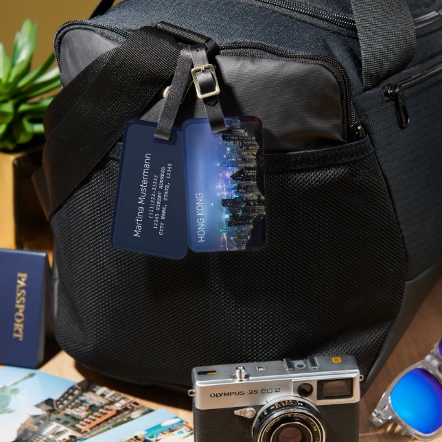 Hong Kong Island Skyline Panorama Night Souvenir Gepäckanhänger (Vorderseite & Rückseite)