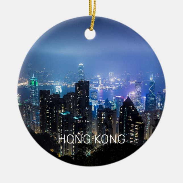Hong Kong Island Skyline Panorama Night Souvenir Keramik Ornament (Vorne)