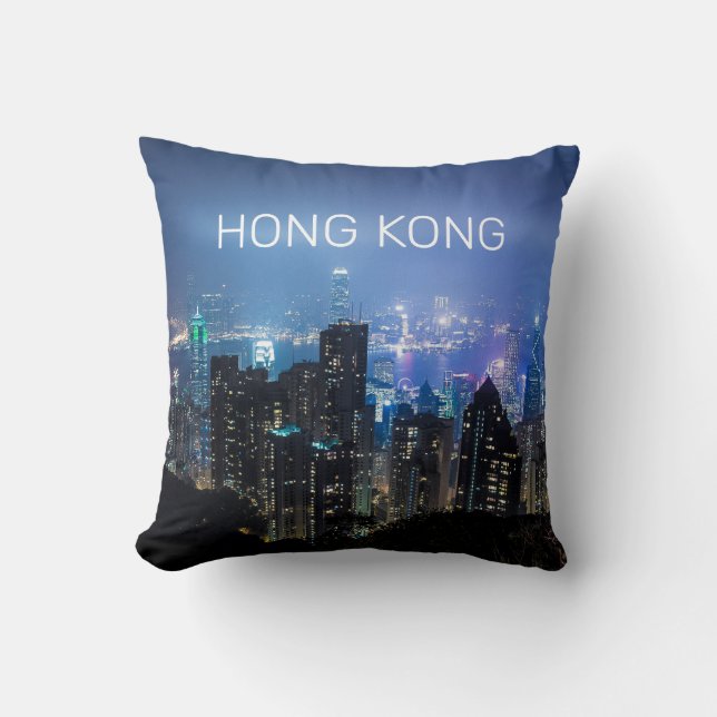 Hong Kong Island Skyline Panorama Night Souvenir Kissen (Vorderseite)