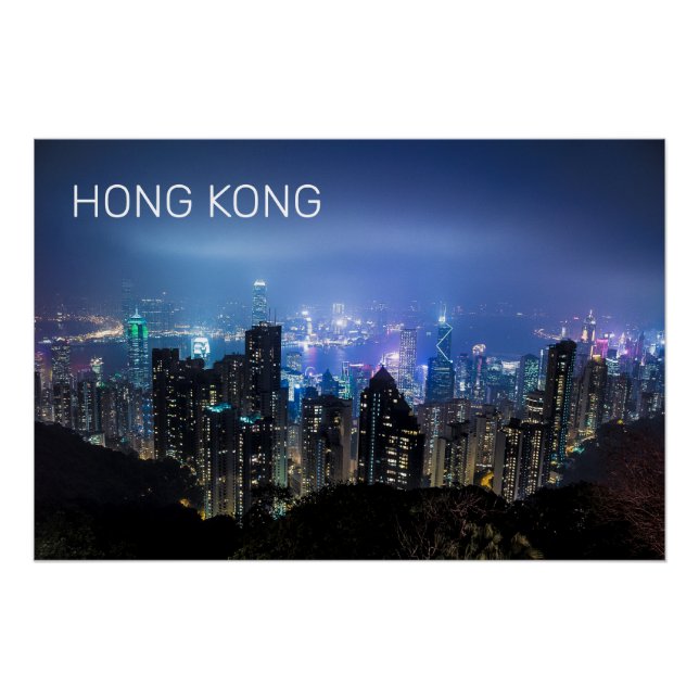 Hong Kong Island Skyline Panorama Night Souvenir Poster (Vorderseite)