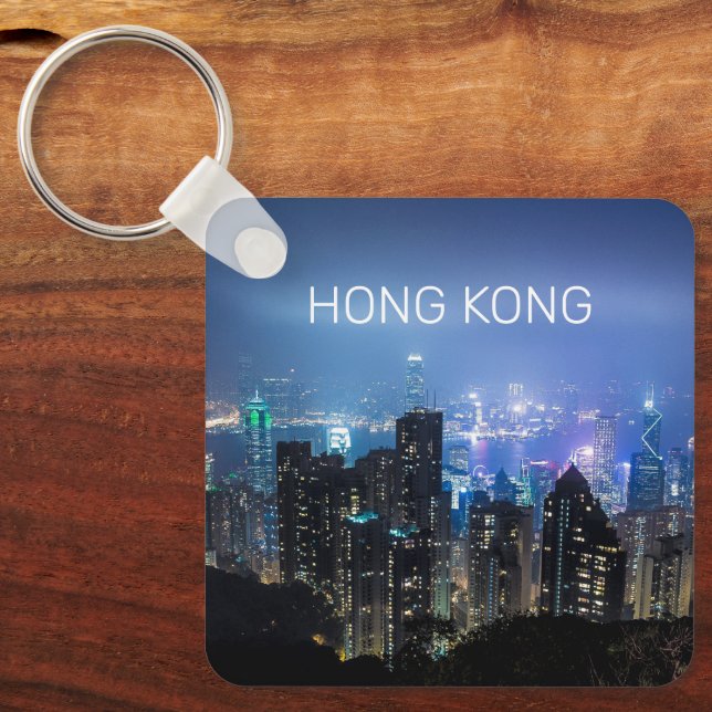 Hong Kong Island Skyline Panorama Night Souvenir Schlüsselanhänger (Vorderseite)