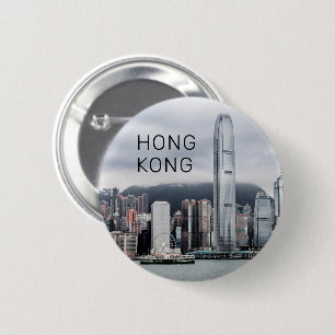 Hong Kong Island Skyline Retro City Vintag Button