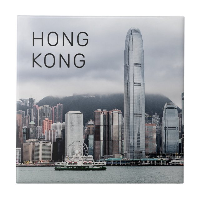 Hong Kong Island Skyline Retro City Vintag Fliese (Vorderseite)