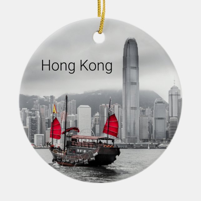 Hong Kong Island Skyline Vintag Panorama Souvenir Keramik Ornament (Vorne)