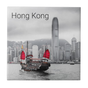 Hong Kong Island Skyline Vintage Panorama Souvenir Fliese