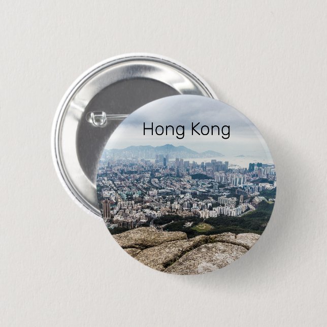 Hong Kong Lion Rock Hill Skyline Panorama Souvenir Button (Vorne & Hinten)
