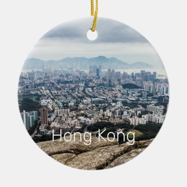 Hong Kong Lion Rock Hill Skyline Panorama Souvenir Keramik Ornament (Vorne)