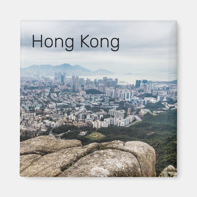 Hong Kong Lion Rock Hill Skyline Panorama Souvenir Magnet (Vorne)